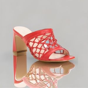 Napoleóni Leather Woven Net Heel Sandals Size 38(7.5) Color Red